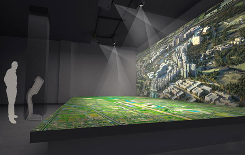 房地產數字展廳中的投影數字沙盤插圖